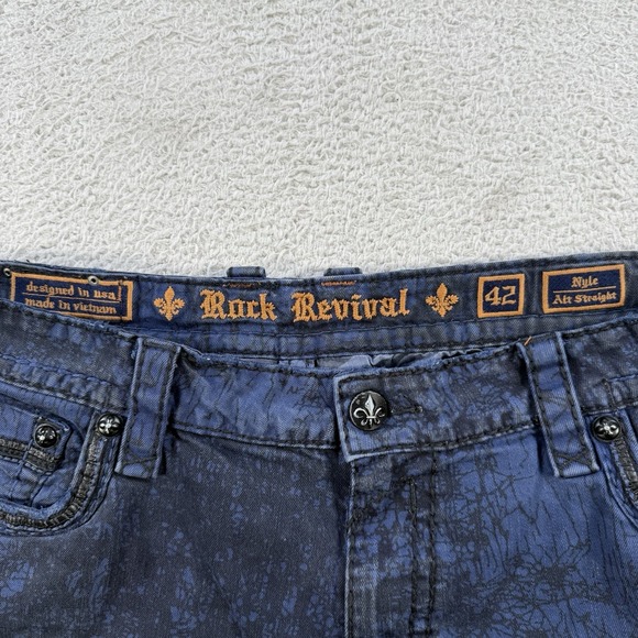 Rock Revival Jeans Mens 42x33 Blue Nyle Alt Straight Flap Pocket Thick Stitch - Picture 3 of 8
